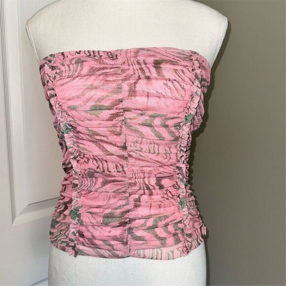 I.AM.GIA Womens Mesh Ruched Parton  Lined Tube Top Crop Pink Stretchy Size L Y2K - Picture 2 of 11